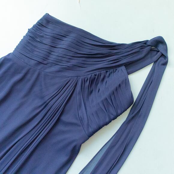 Alex Evenings Blue One Shoulder Draped Empire Waist Chiffon Formal Dress Size 10 - Picture 4 of 9